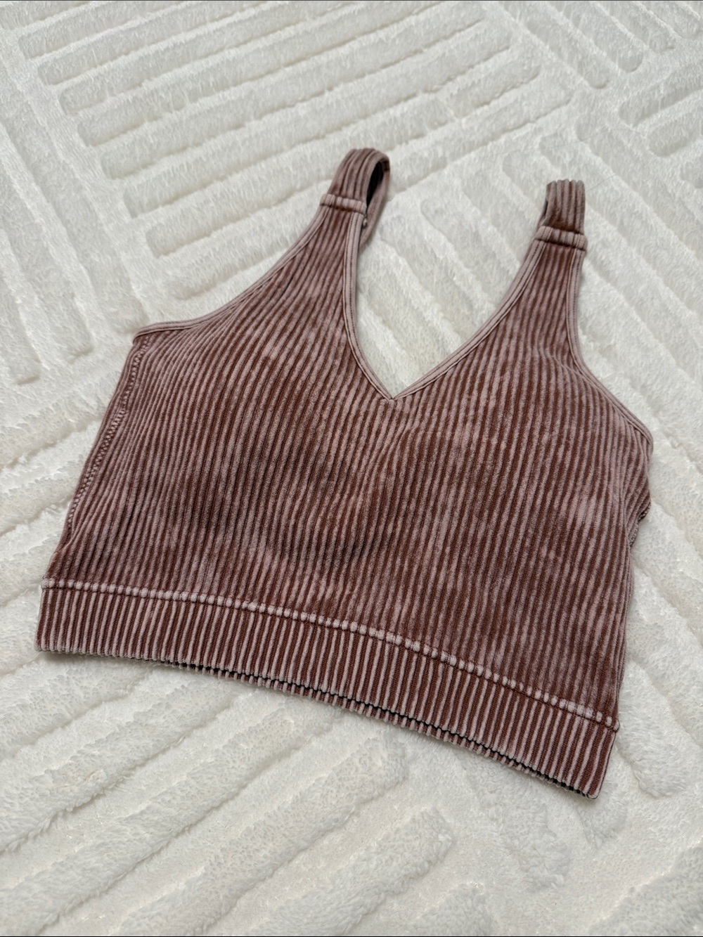 Zenana Outfitters Brami Ribbed V‑Neck Crop Bra tank - Brown